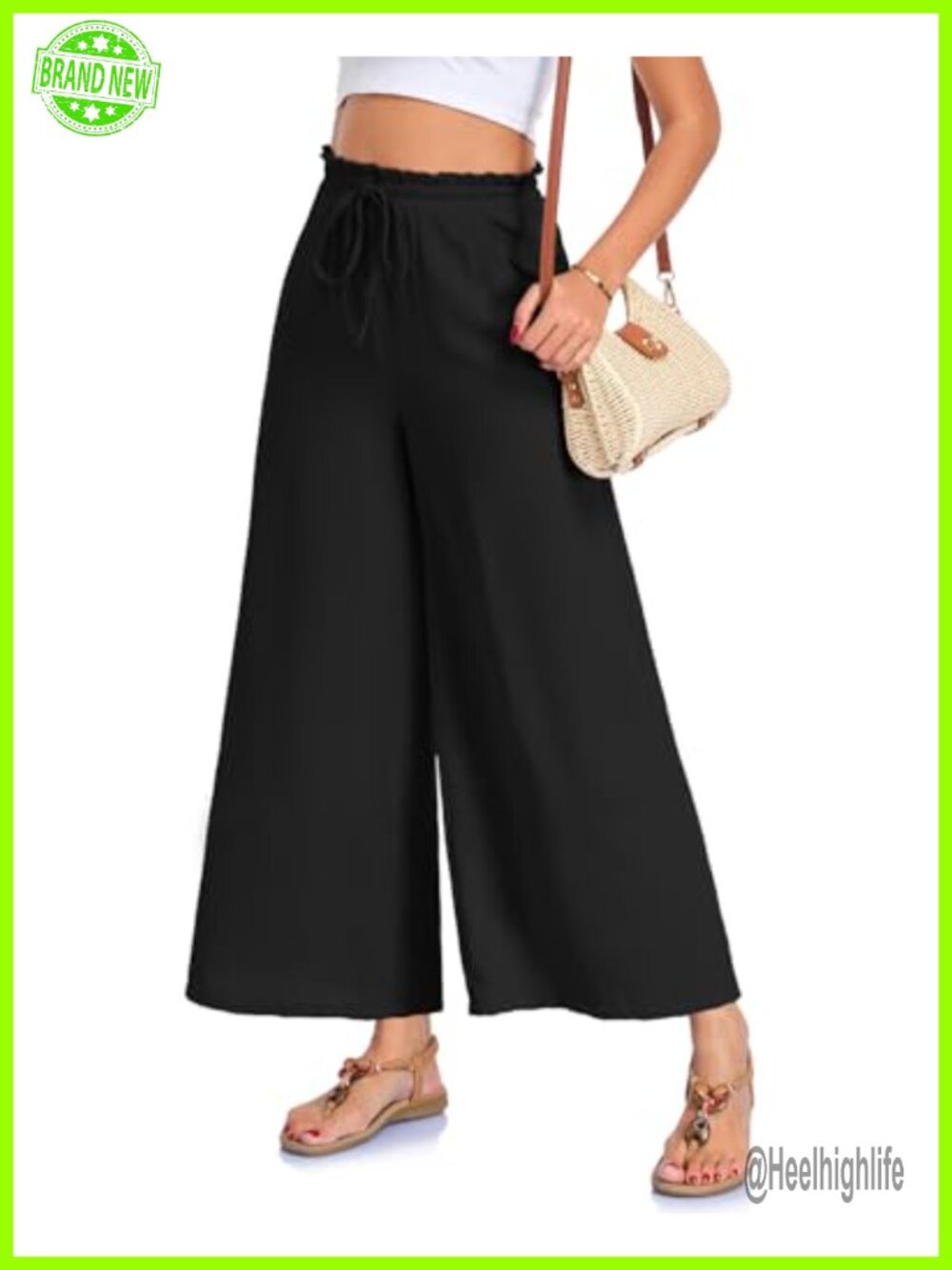 Wide Leg Palazzo Pants Drawstring Elastic Waist Pockets Casual Loose
